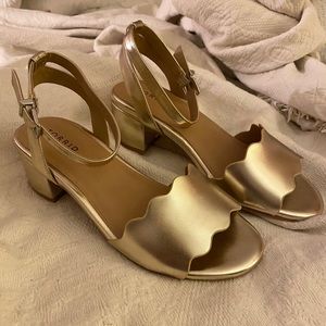 Torrid Gold Faux Leather Scalloped Low Block Heel